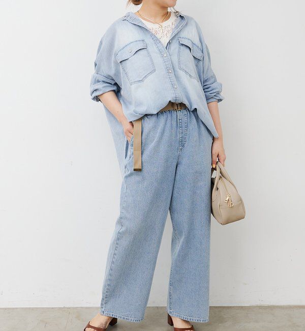  「シアーデニムバンドカラーブラウス」|シャツ・ブラウス|