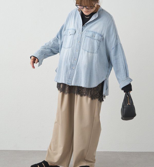  「シアーデニムバンドカラーブラウス」|シャツ・ブラウス|