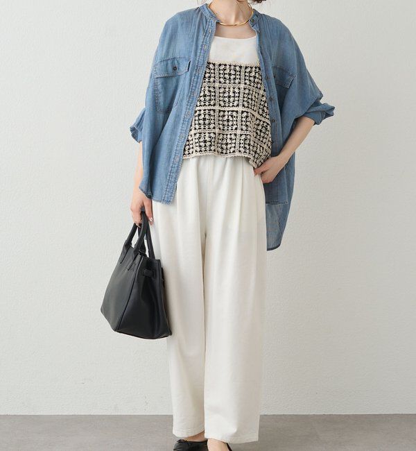  「シアーデニムバンドカラーブラウス」|シャツ・ブラウス|