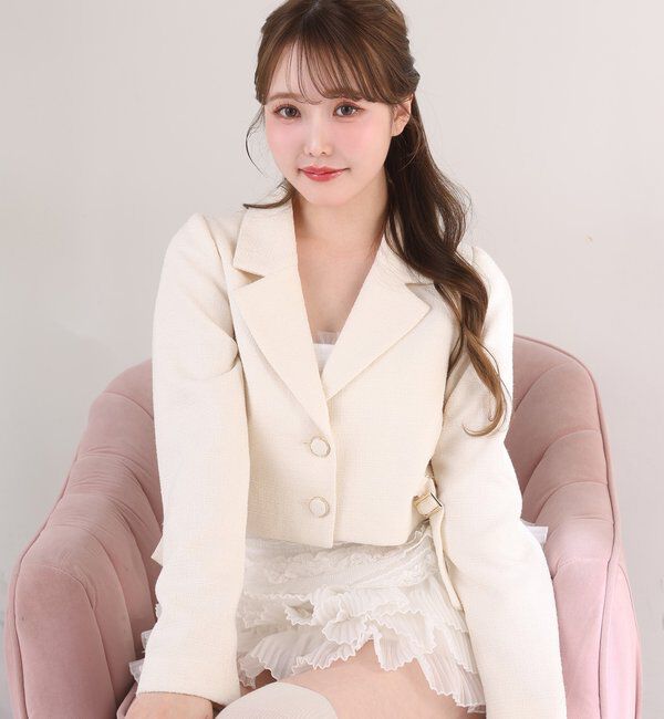  「サイドベルトツイードショートジャケット」|ダウンベスト・ベスト|