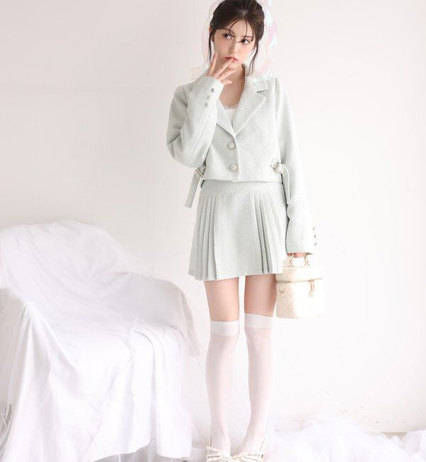  「サイドベルトツイードショートジャケット」|ダウンベスト・ベスト|