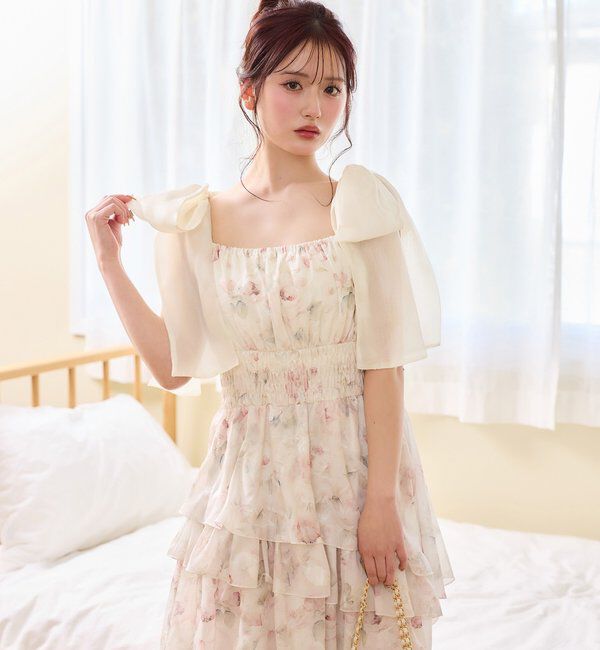  「肩リボンティアードキャミワンピ」|ワンピース|