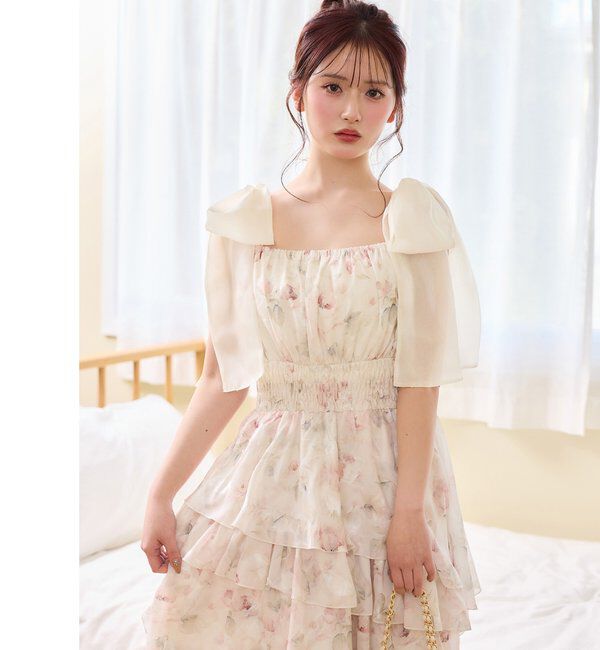  「肩リボンティアードキャミワンピ」|ワンピース|