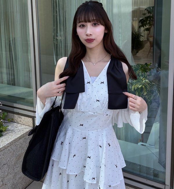  「【LouLoumei】肩リボンティアードロングワンピース」|その他|ホワイト系その他