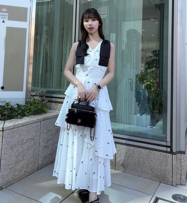  「【LouLoumei】肩リボンティアードロングワンピース」|その他|