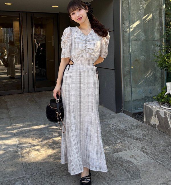  「【LouLoumei】サイドカットデザインチェックワンピース」|その他|ホワイト系その他