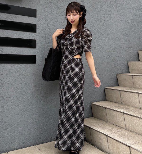  「【LouLoumei】サイドカットデザインチェックワンピース」|その他|