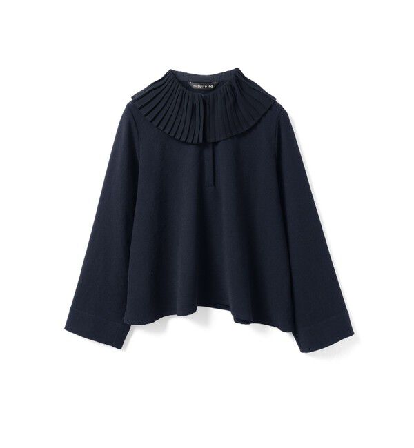 mizuiro ind「mizuiro ind プリーツカラーシャツプルオーバー」|シャツ・ブラウス|ネイビー