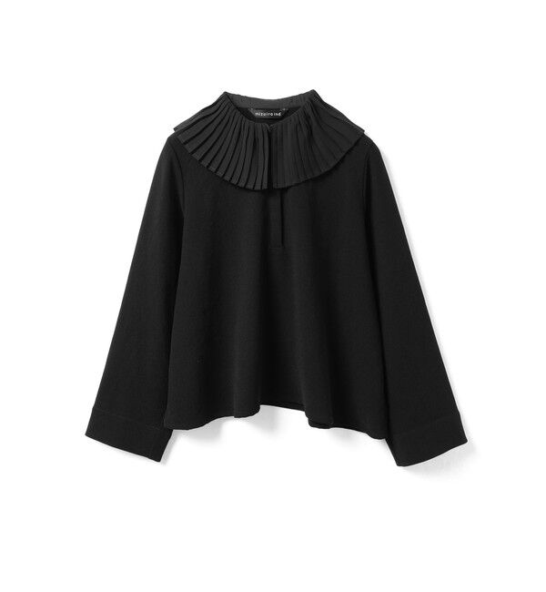 mizuiro ind「mizuiro ind プリーツカラーシャツプルオーバー」|シャツ・ブラウス|ブラックA