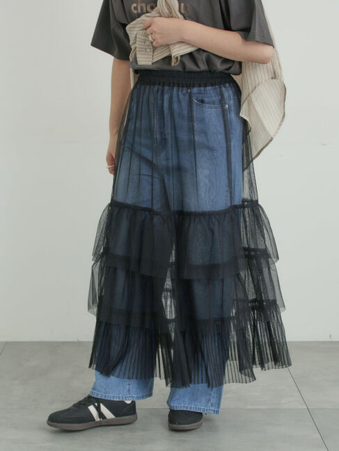 Samansa Mos2「2WAYチュールティアードスカート」|スカート|ブラック