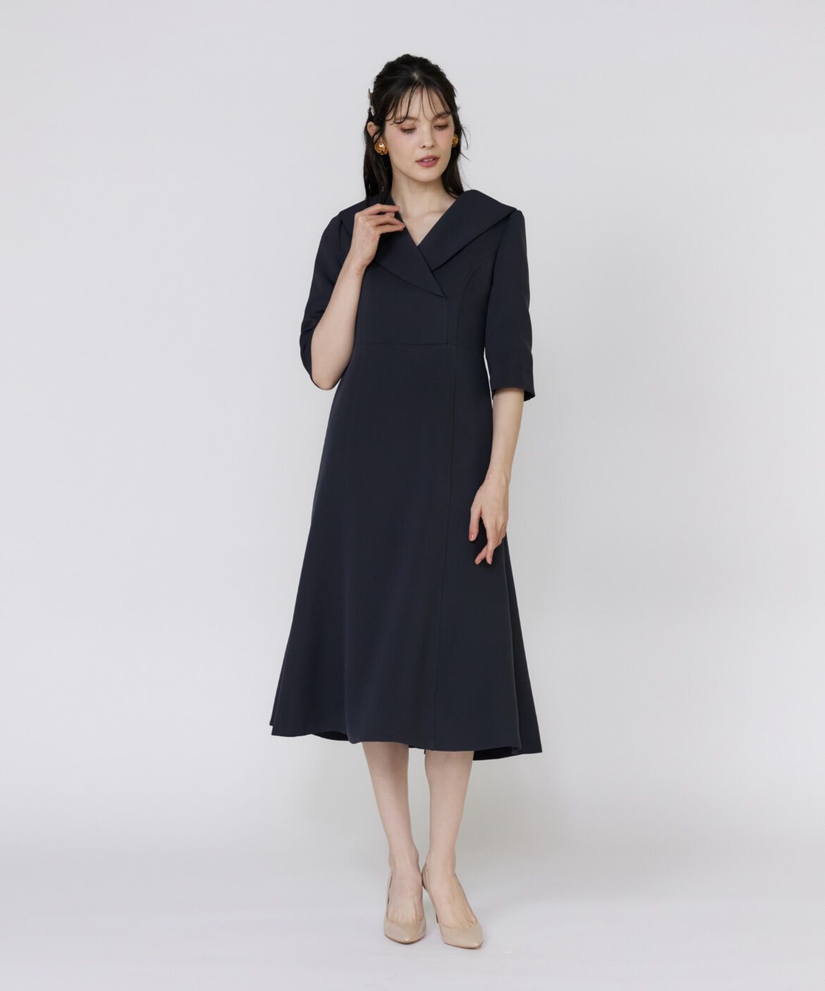 Maglie le cassetto「《M Maglie le cassetto》ショールカラーワンピース」|ワンピース|