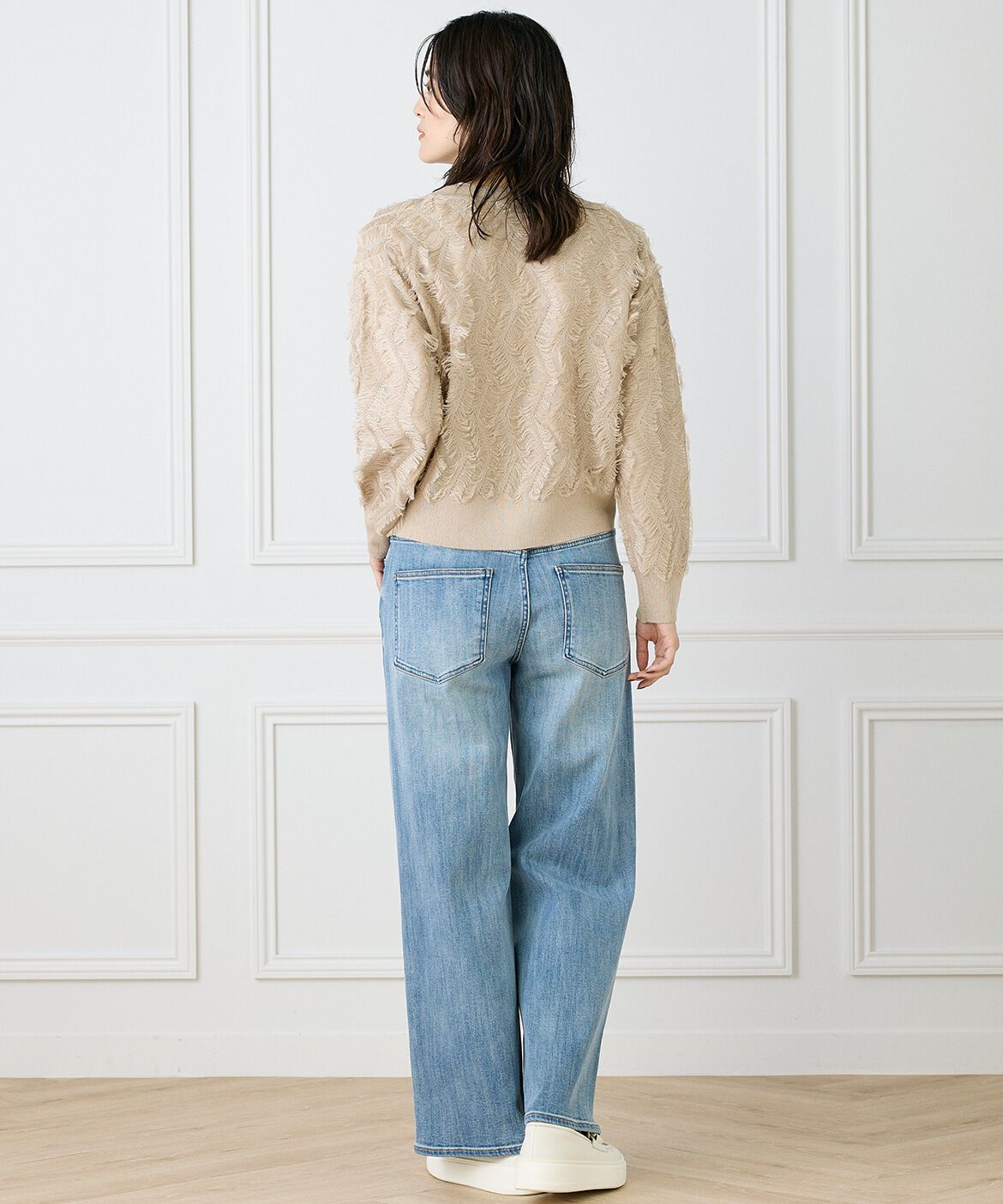 INED「《大きいサイズ》フリンジVネックカーディガン」|カーディガン|