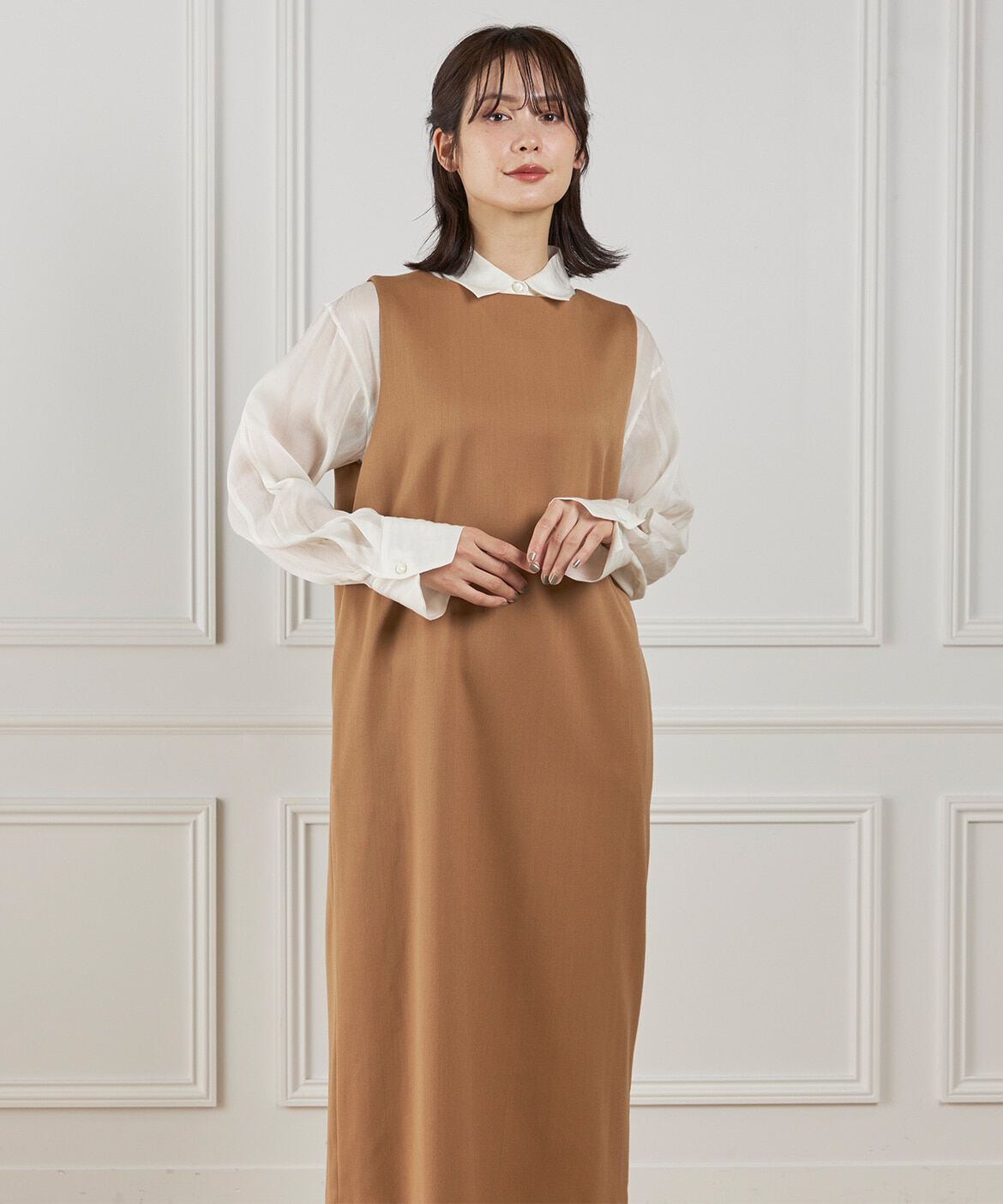 INED「ボートネックワンピース　　」|ワンピース|キャメル1