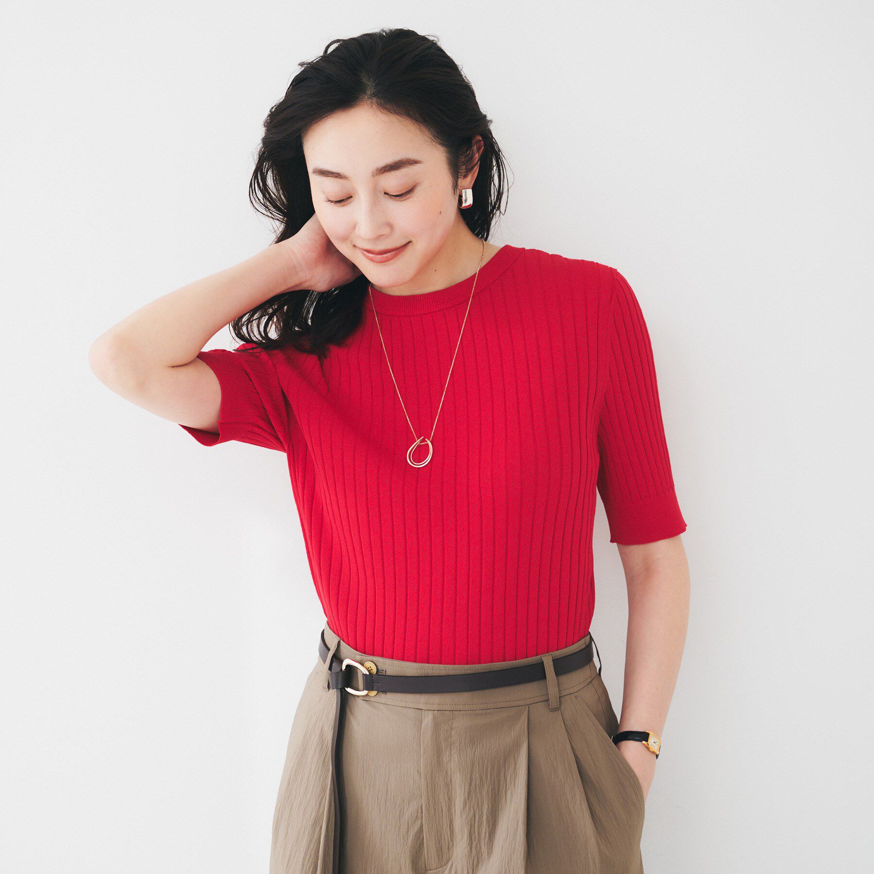 UNTITLED「【五分袖/タイト】コットンリネン2WAYニット」|ニット・セーター|