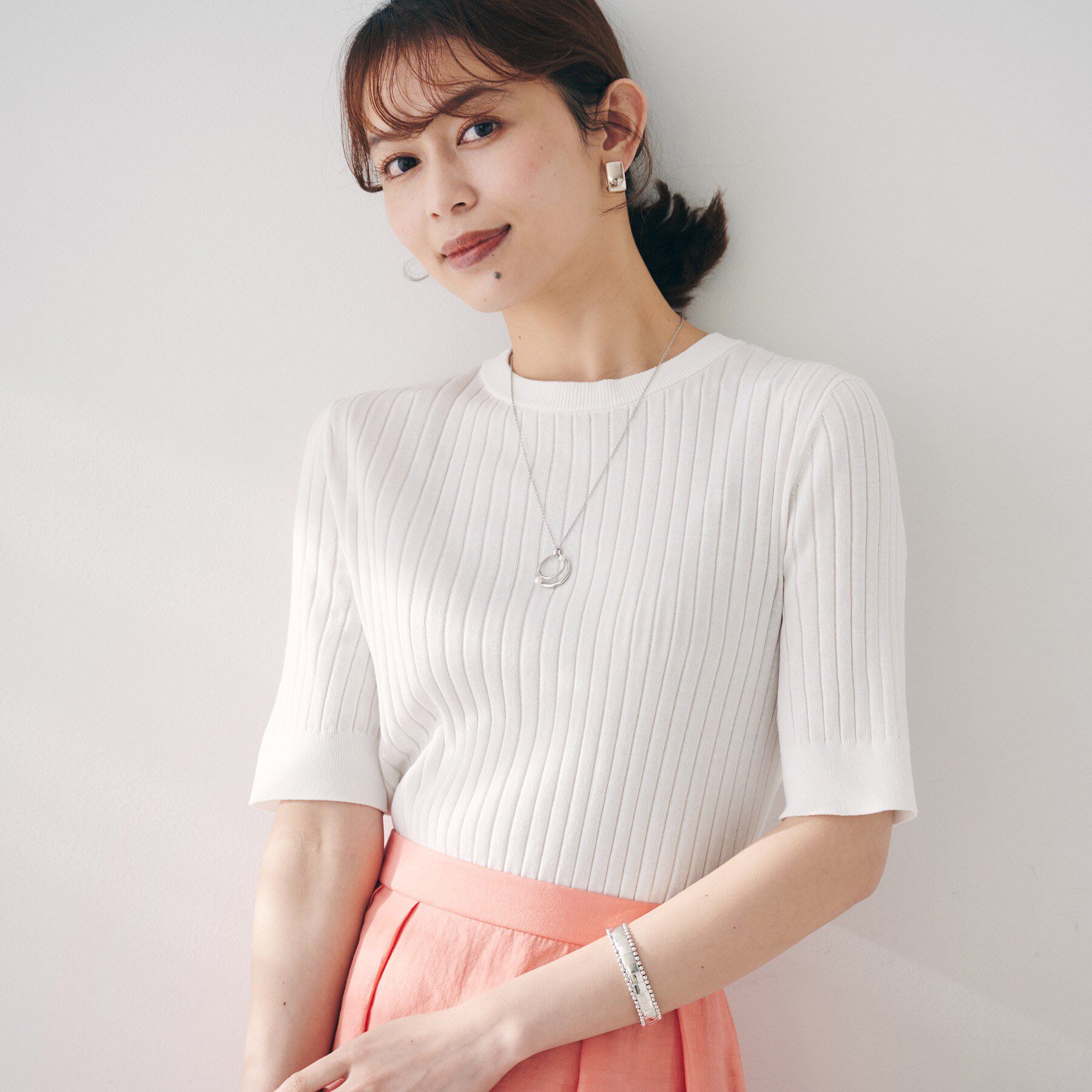 UNTITLED「【五分袖/タイト】コットンリネン2WAYニット」|ニット・セーター|