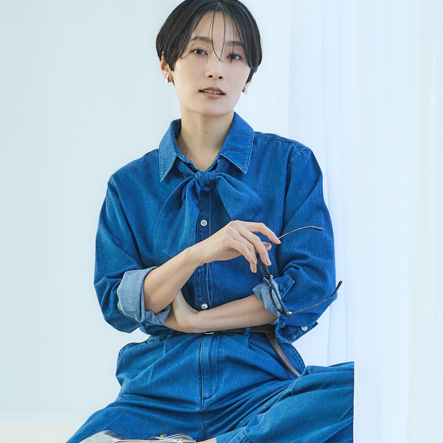 UNTITLED「【セットアップ可/ボウタイ】ライトウェイトデニムブラウス」|シャツ・ブラウス|