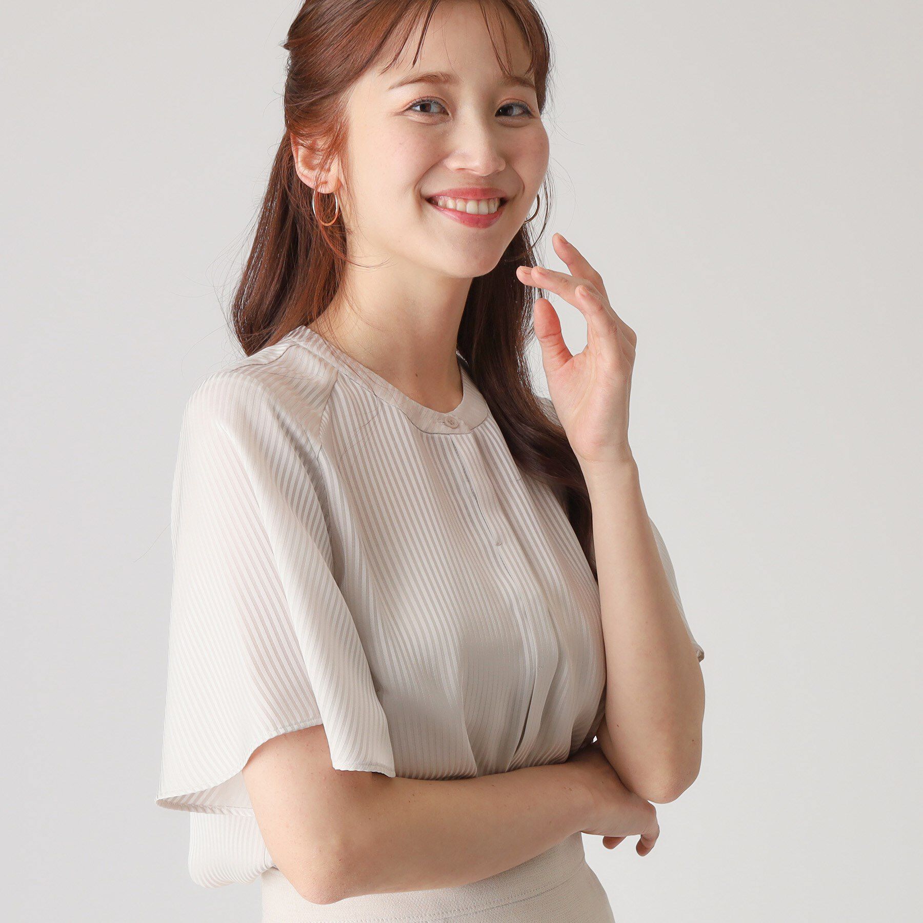 COUP DE CHANCE「【洗える／ストライプ柄】フレア袖ブラウス」|シャツ・ブラウス|グレージュ(350)