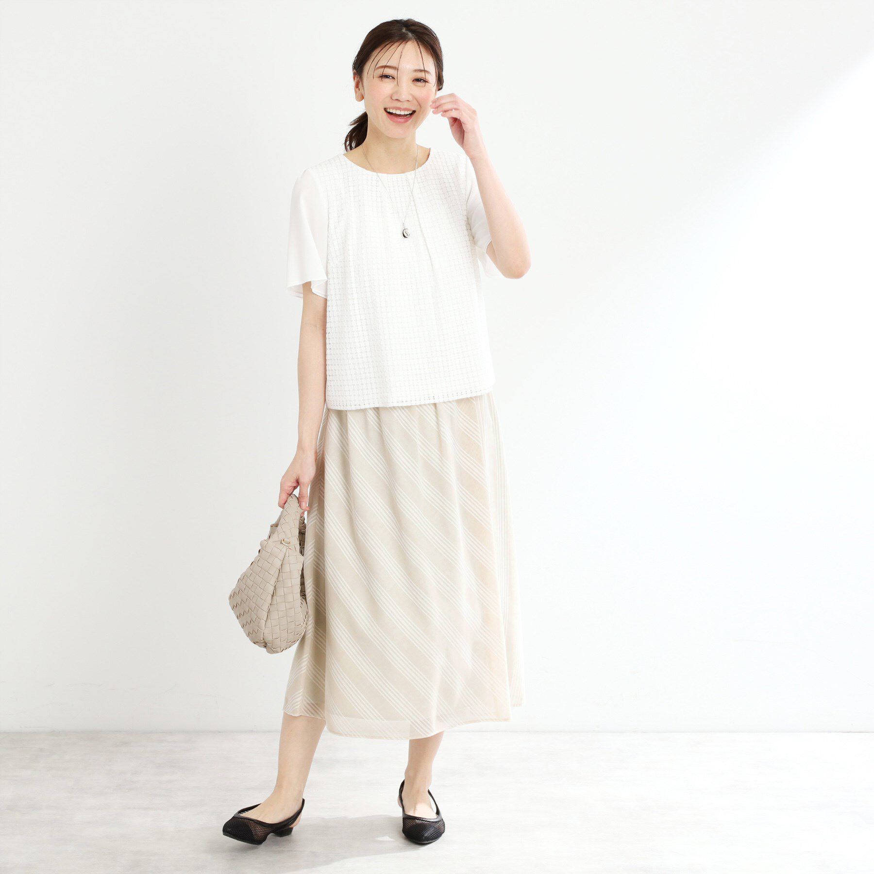 Reflect「【手洗い可】ストライプ柄シアースカート」|スカート|