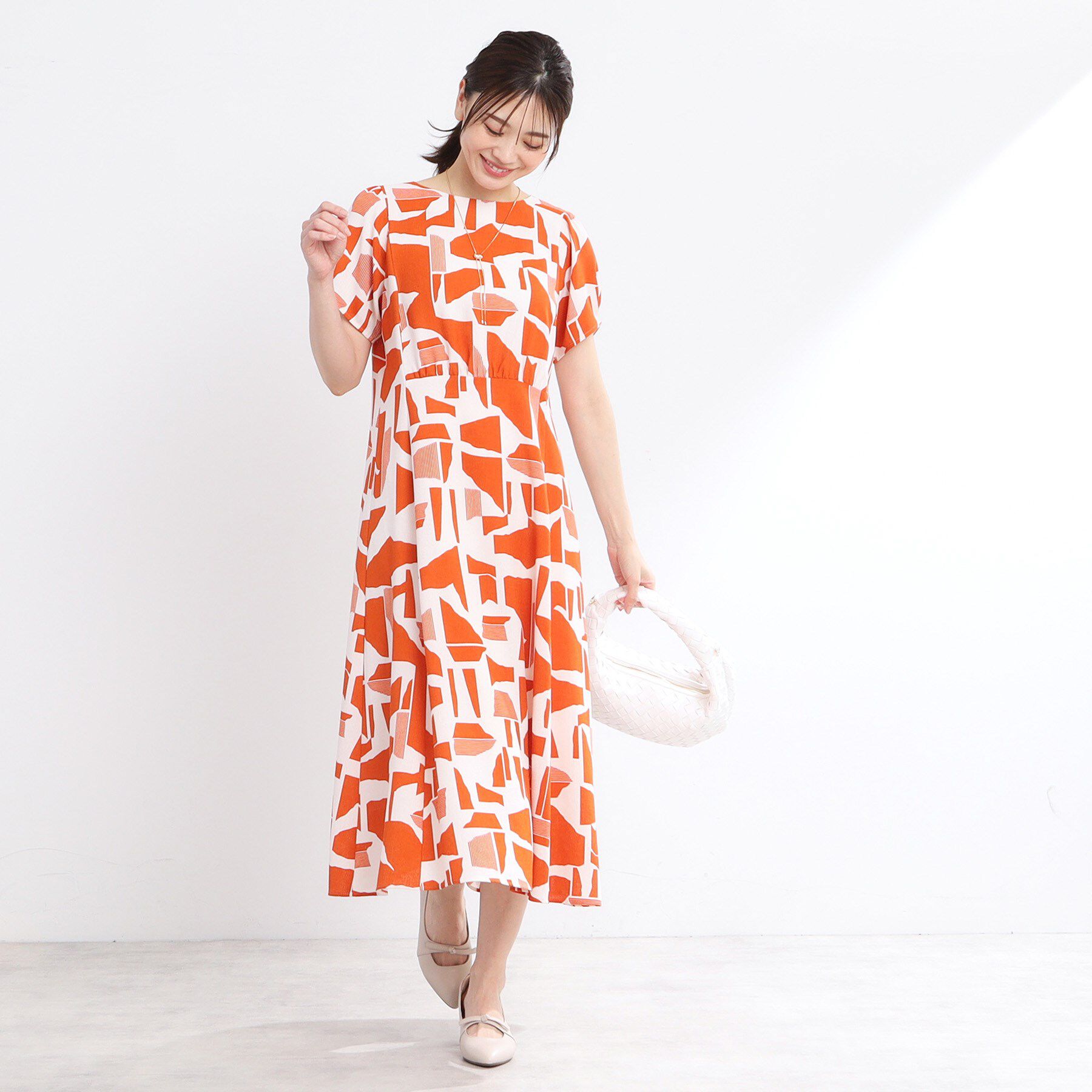 Reflect「【WEB先行カラーあり／マシンウォッシュ可】幾何モチーフプリントワンピース」|ワンピース|