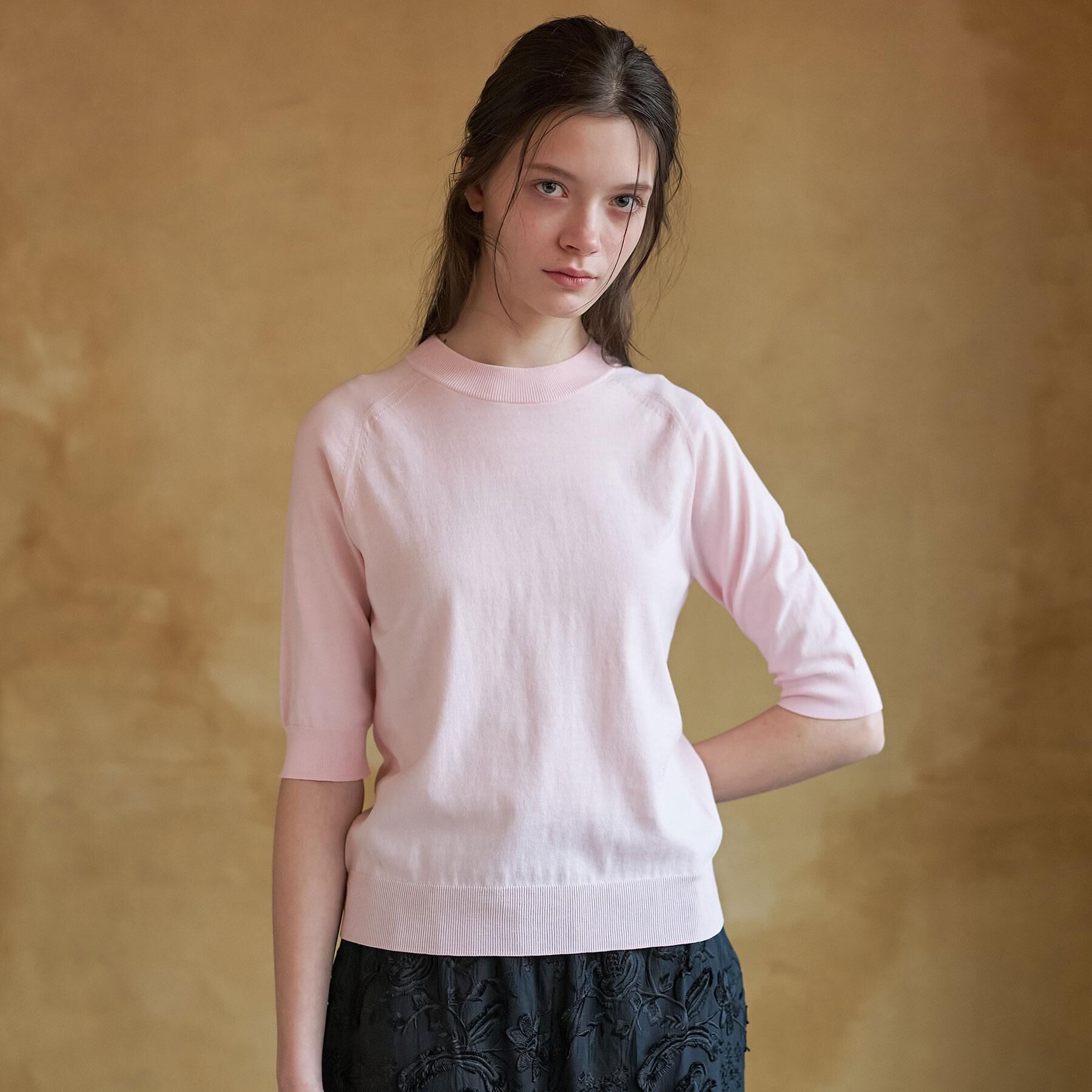 DRESSTERIOR「【ウォッシャブル】コットンシルクハーフスリーブニット」|ニット・セーター|ピンク(071)