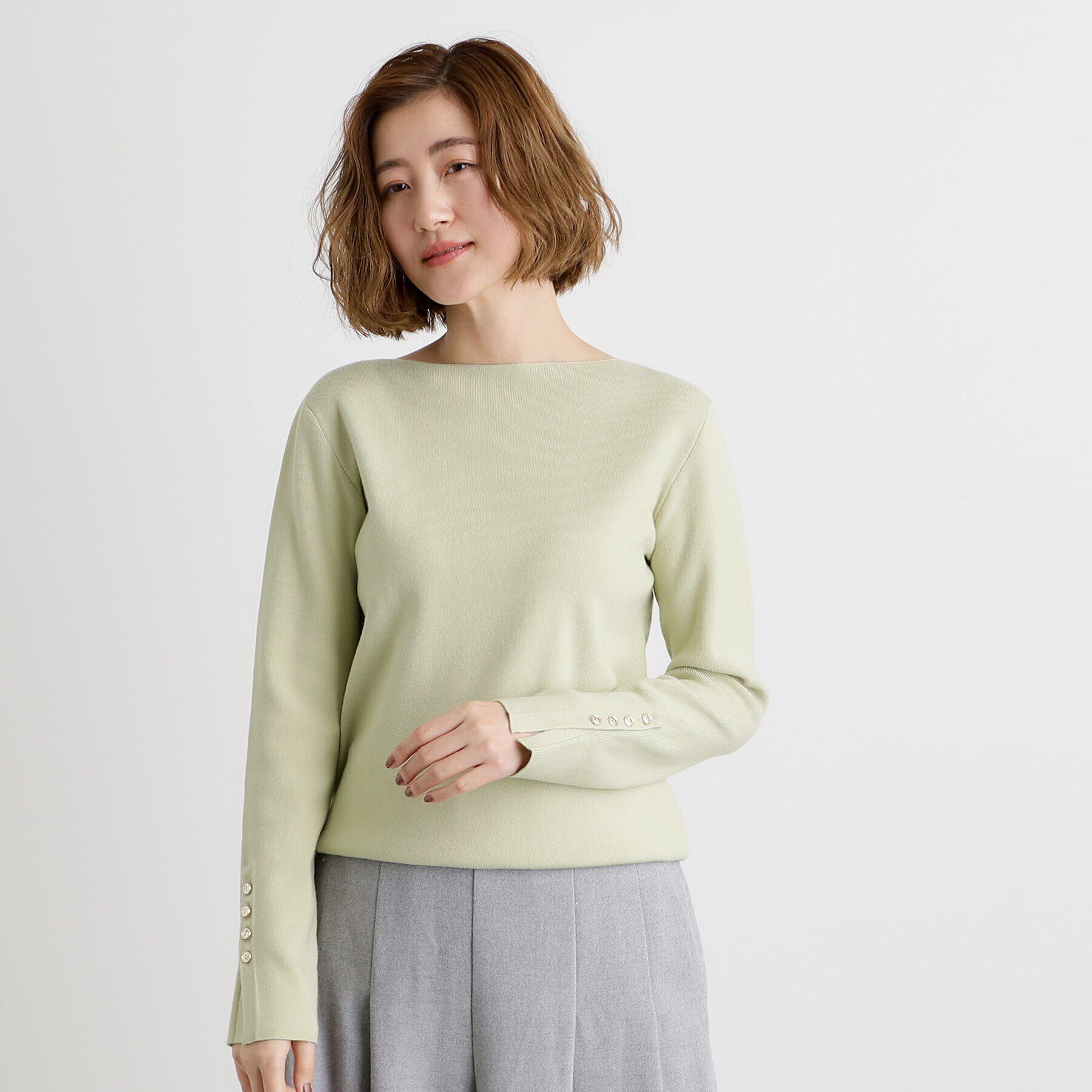 grove「総針袖口金ボタンニットロンT」|ニット・セーター|