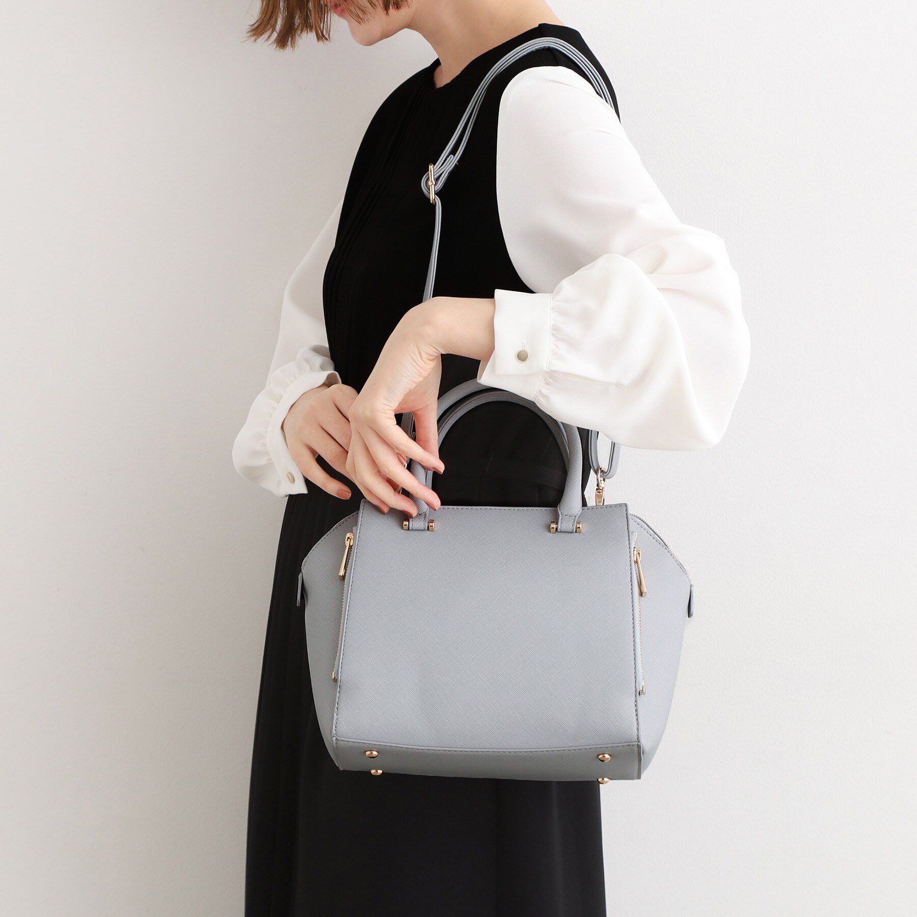 grove「【人間工学】タテZipバーハンドル2WAYトート」|トートバッグ|サックス(090)