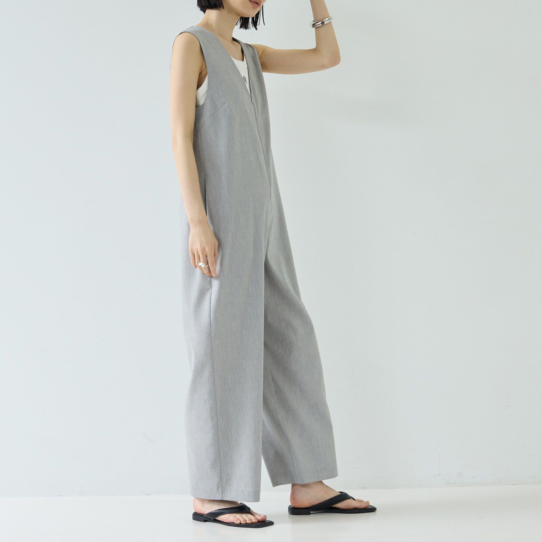 GALLEST「リネン混シアーサロペット」|オールインワン|チャコールグレー(9