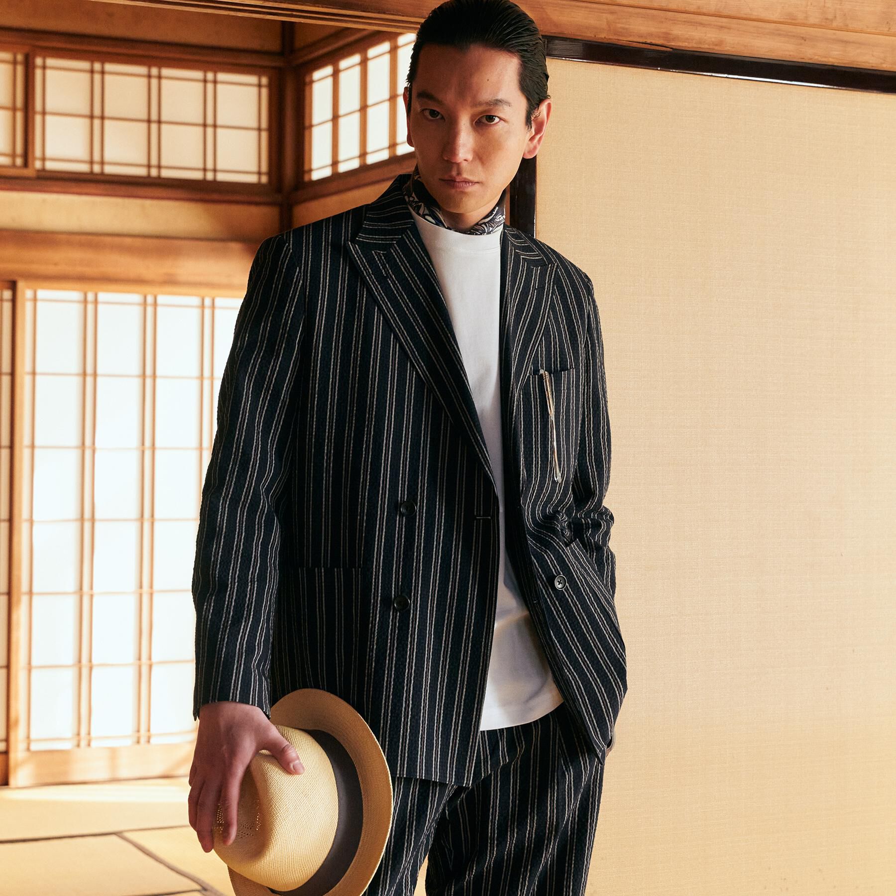 TAKEO KIKUCHI「【BOWLER HAT LABEL】サッカーストライプ ダブルジャケット」|テーラードジャケット|ブルー(393)