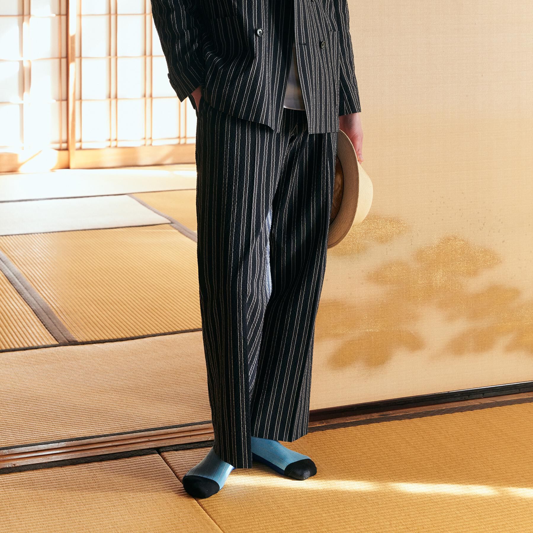 TAKEO KIKUCHI「【BOWLER HAT LABEL】サッカーストライプ イージーワイドパンツ」|その他|ブルー(393)