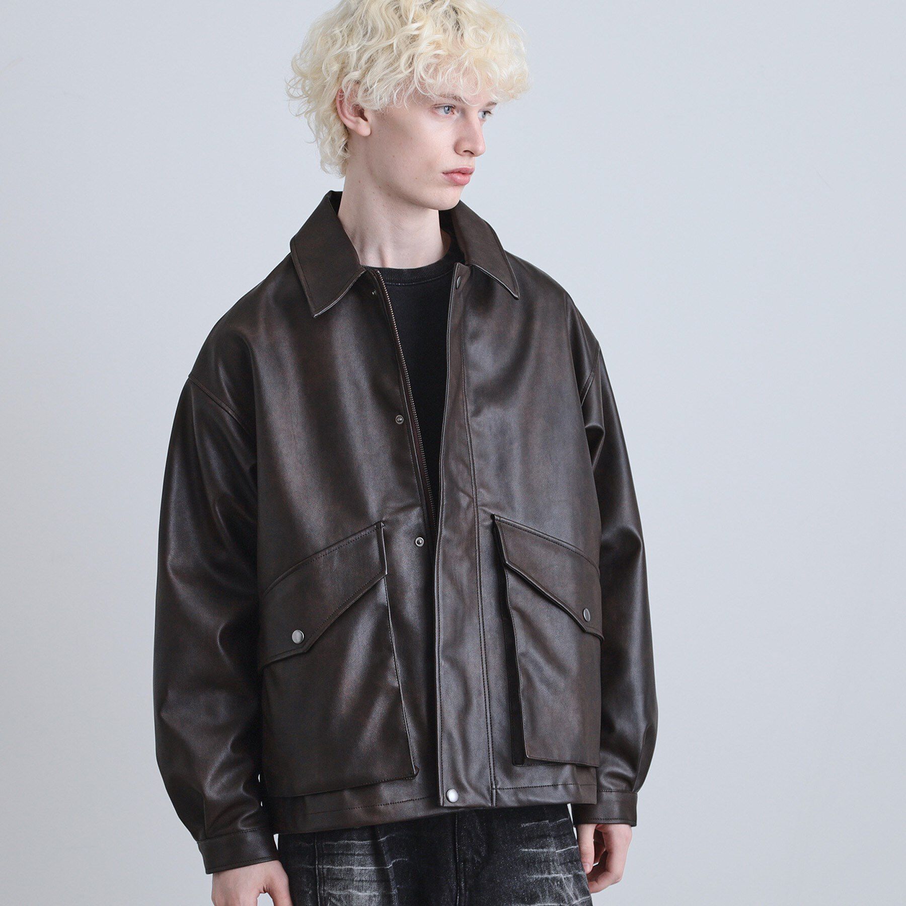 tk.TAKEO KIKUCHI「シンセティックレザーフライトジャケット」|ブルゾン・スタジャン|ブラウン(143)