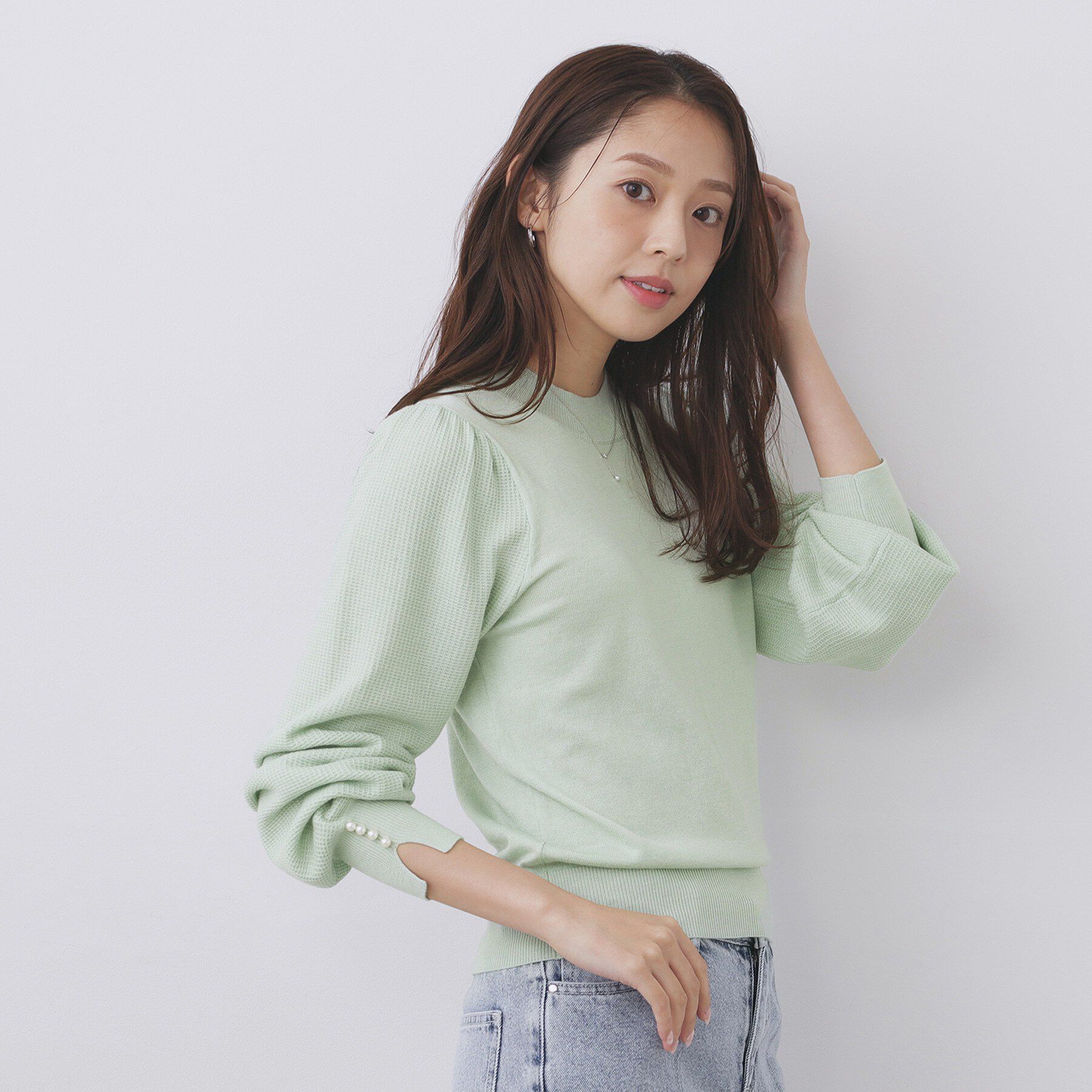 index「柄編みスリーブハイネックニット【洗濯機OK】」|ニット・セーター|