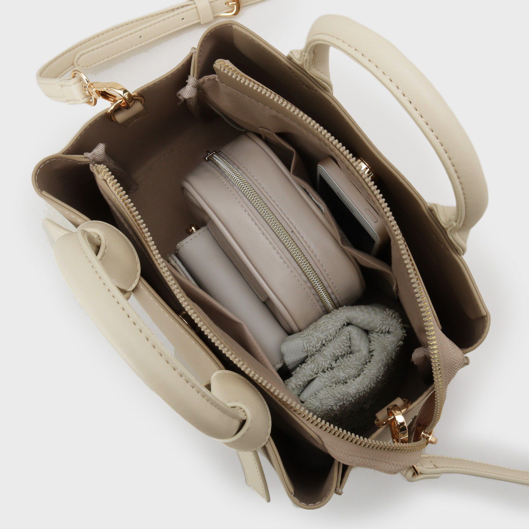 index「2WAYバイカラーリボンハンドル合皮ミドルトートバッグ」|トートバッグ|