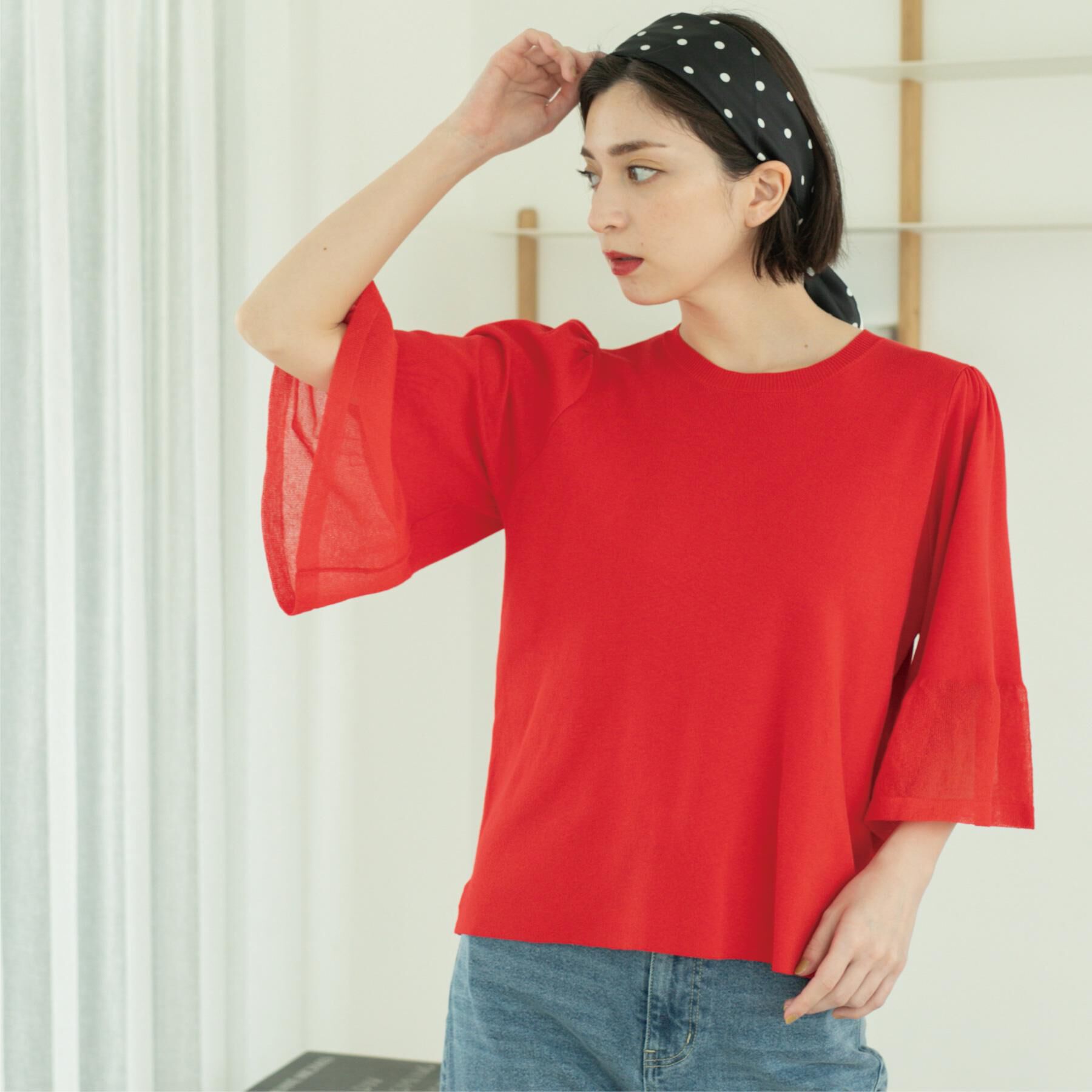 OPAQUE.CLIP「《5色展開》シアーフレアスリーブニット【洗濯機洗い可】」|ニット・セーター|