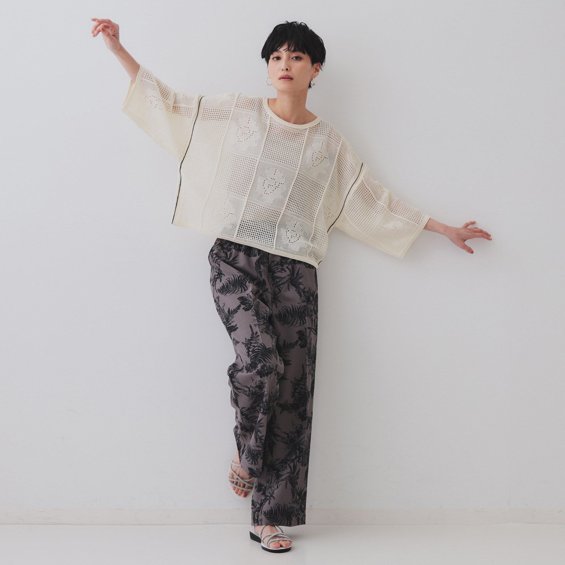 OPAQUE.CLIP「麻混モチーフ柄スカシニット【洗濯機洗い可】」|ニット・セーター|