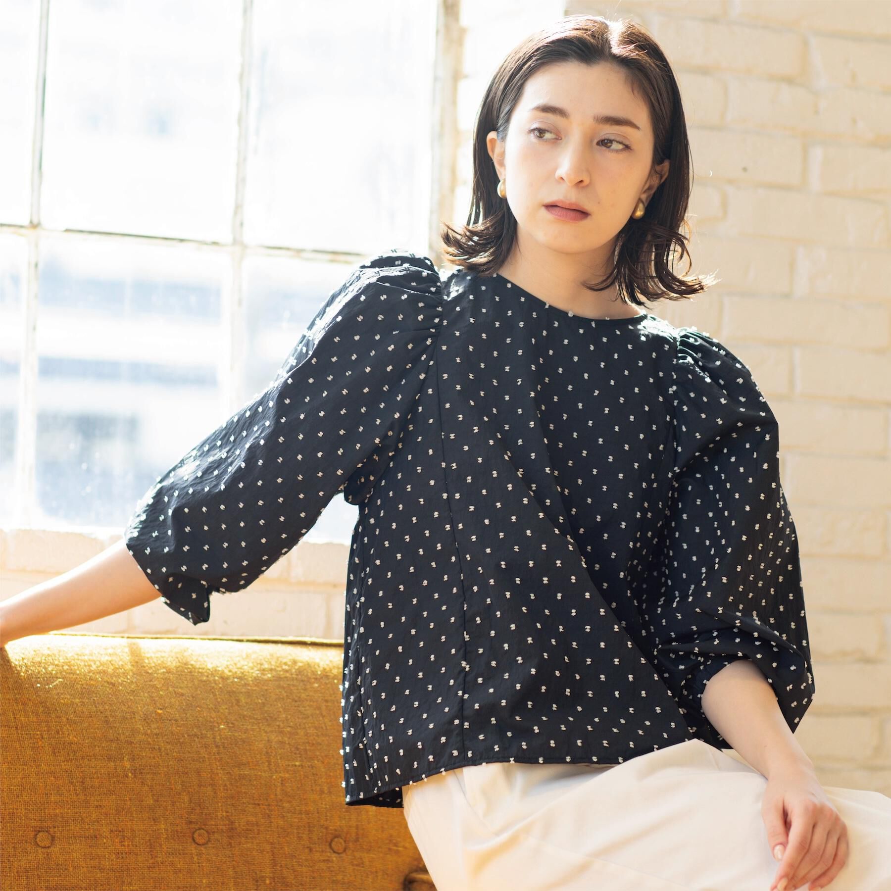 OPAQUE.CLIP「ドビードットパフスリーブブラウス【洗濯機OK】」|シャツ・ブラウス|