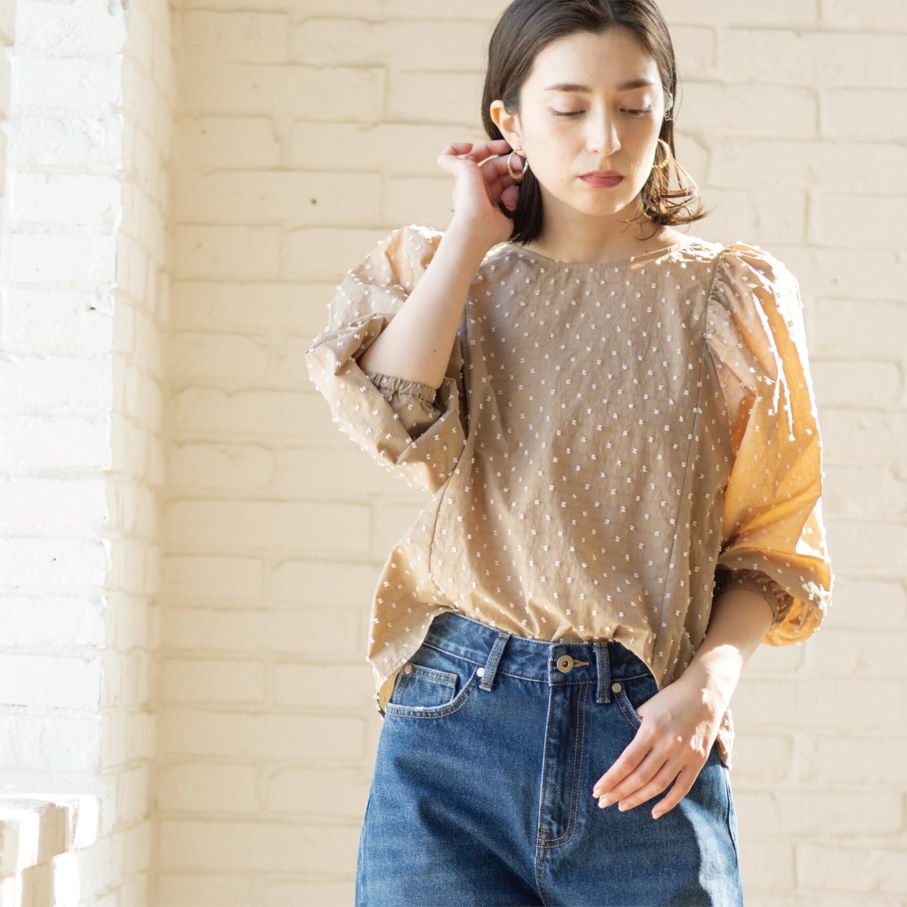 OPAQUE.CLIP「ドビードットパフスリーブブラウス【洗濯機OK】」|シャツ・ブラウス|