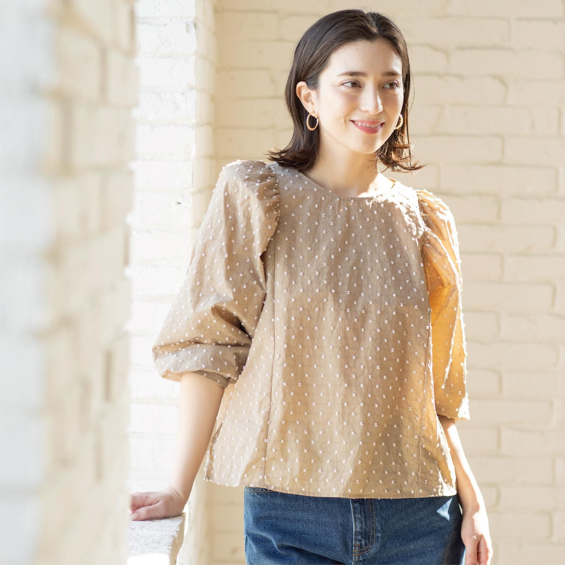 OPAQUE.CLIP「ドビードットパフスリーブブラウス【洗濯機OK】」|シャツ・ブラウス|