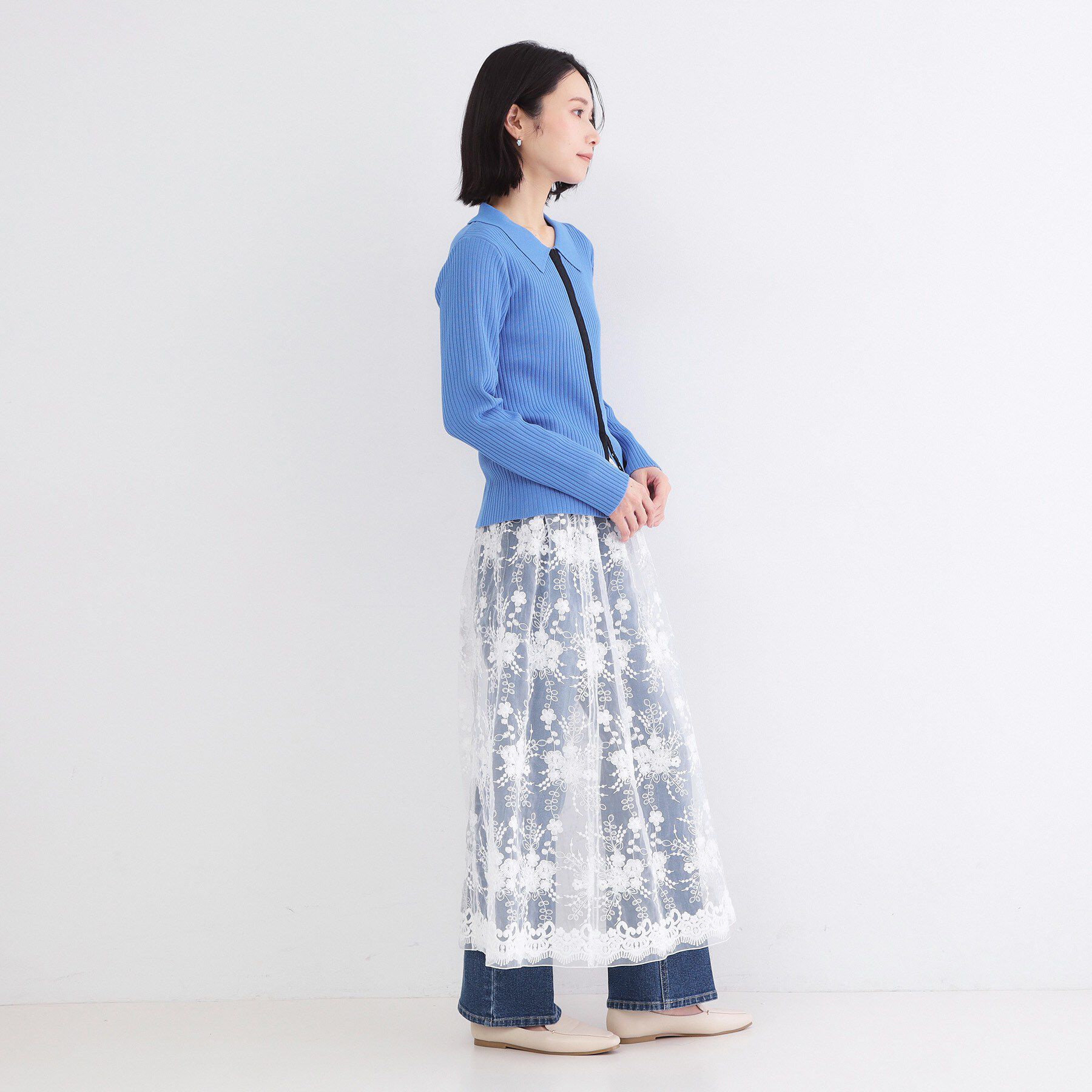 OPAQUE.CLIP「ポロ衿ホック使いリブニットカーディガン【洗濯機OK】」|カーディガン|