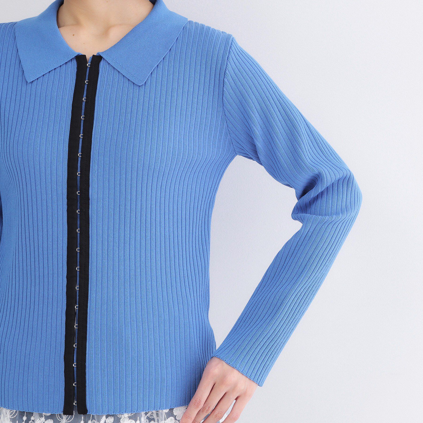 OPAQUE.CLIP「ポロ衿ホック使いリブニットカーディガン【洗濯機OK】」|カーディガン|