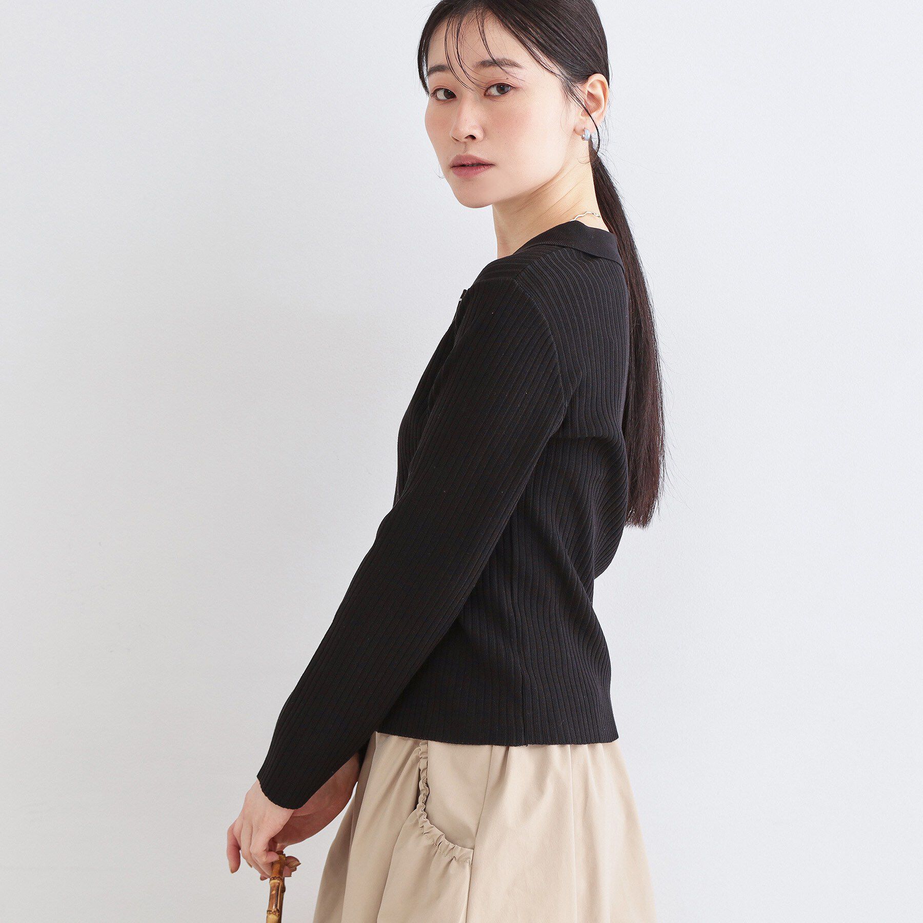 OPAQUE.CLIP「ポロ衿ホック使いリブニットカーディガン【洗濯機OK】」|カーディガン|