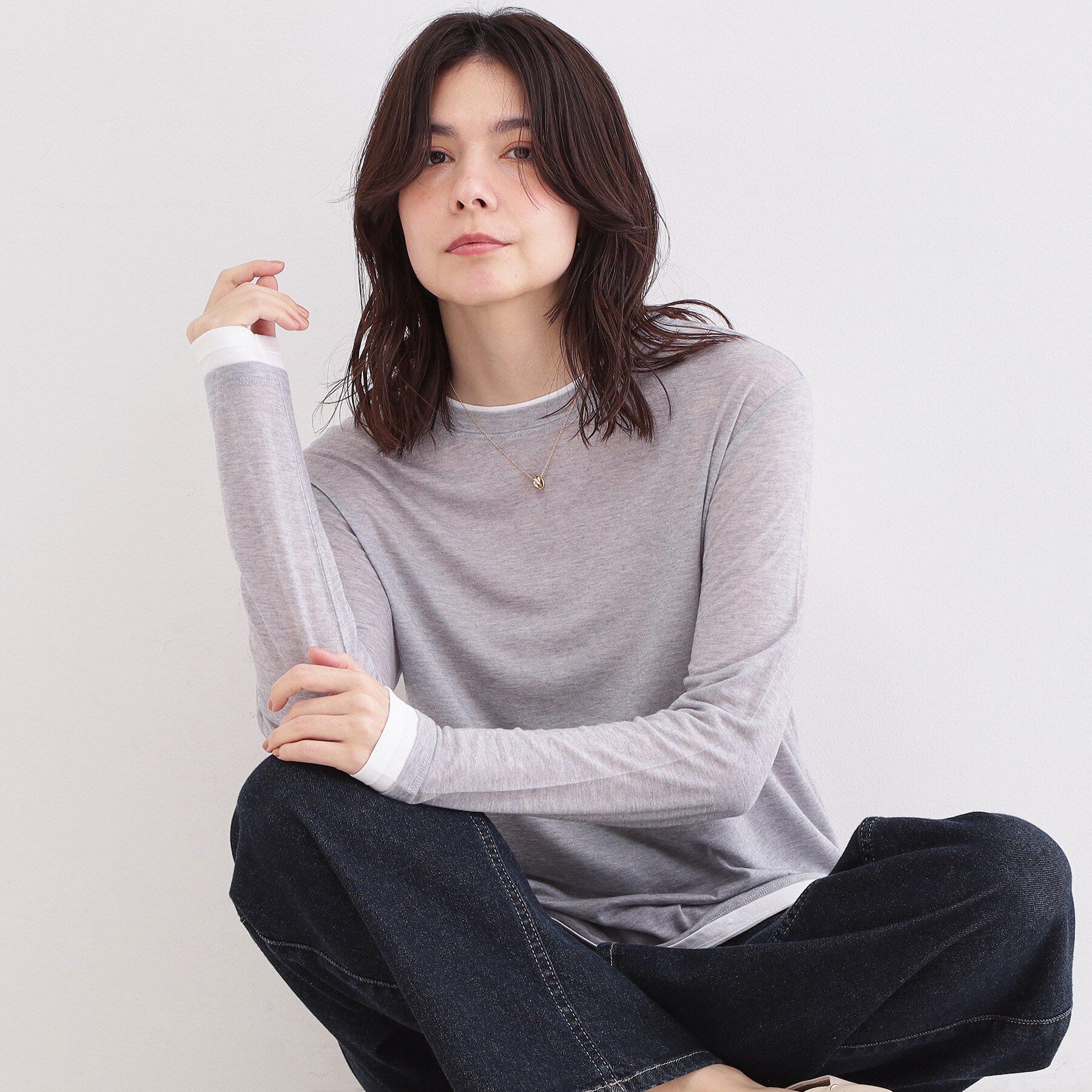 OPAQUE.CLIP「配色レイヤードロングスリーブTシャツ【洗える】」|Tシャツ・カットソー|グレー(512)
