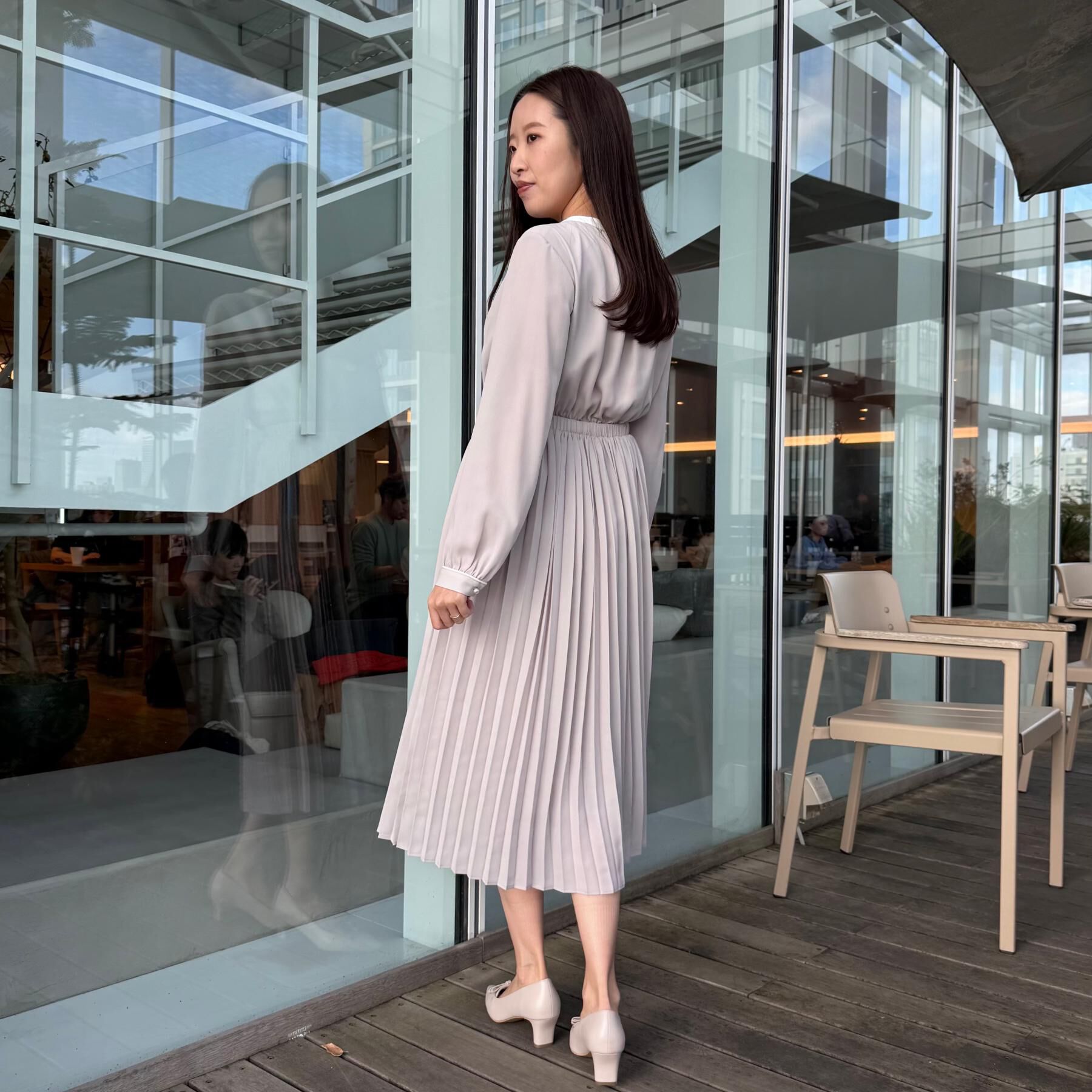 Couture broach「【ハレの日・通勤】配色シフォンプリーツ ワンピース」|ワンピース|