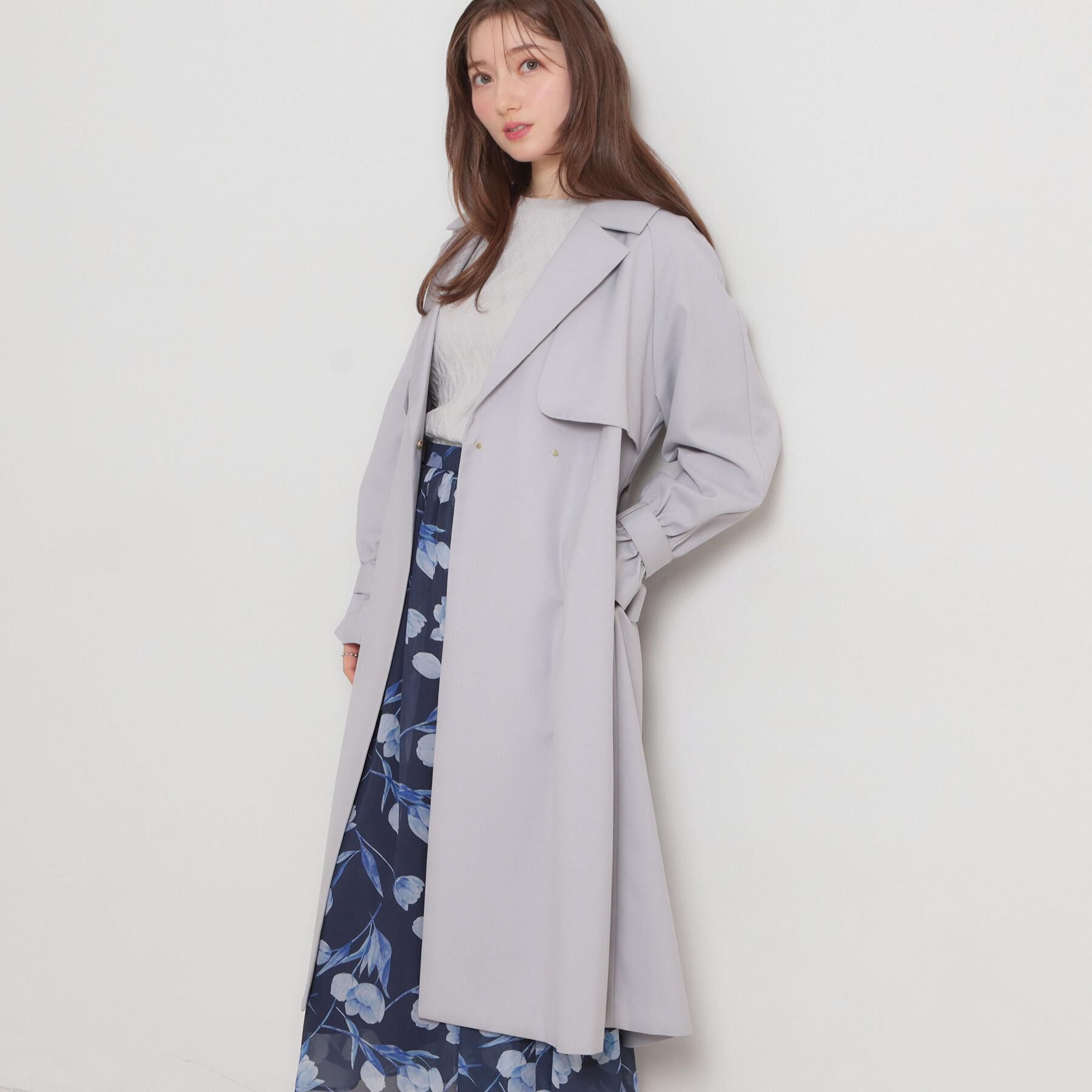 Couture broach「【撥水・ハレの日・通勤】ロングトレンチコート」|トレンチコート|ライトグレー(011