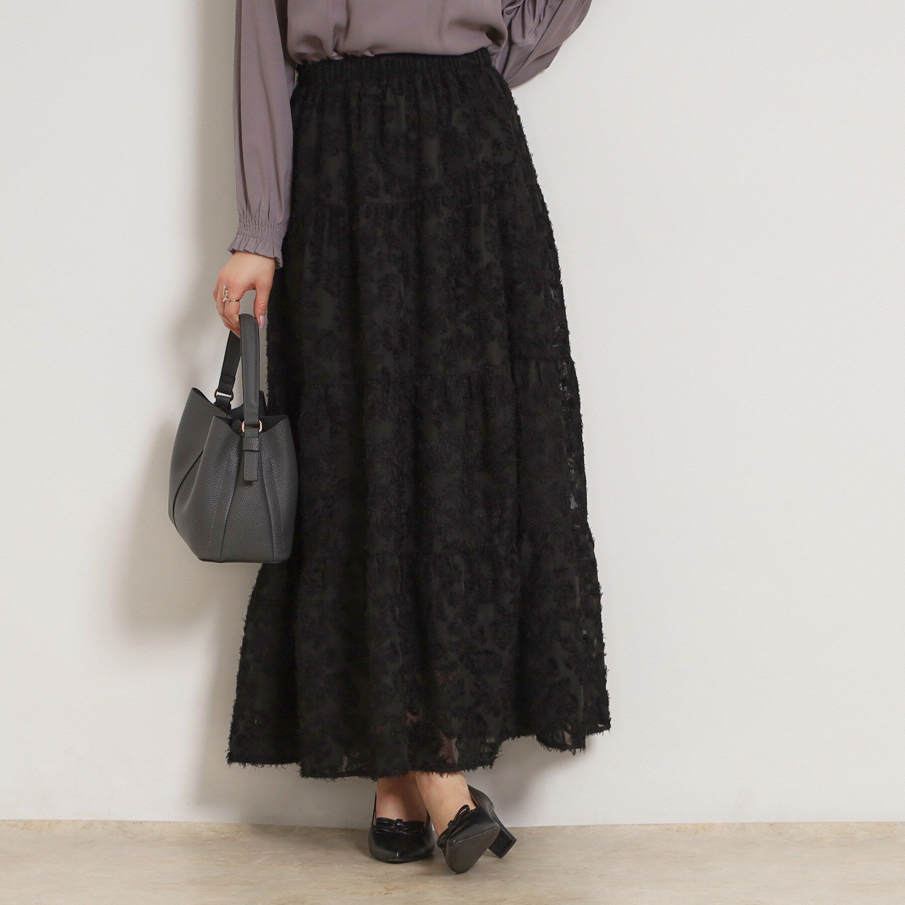 Couture broach「ティアードフラワーモチーフロングスカート」|スカート|