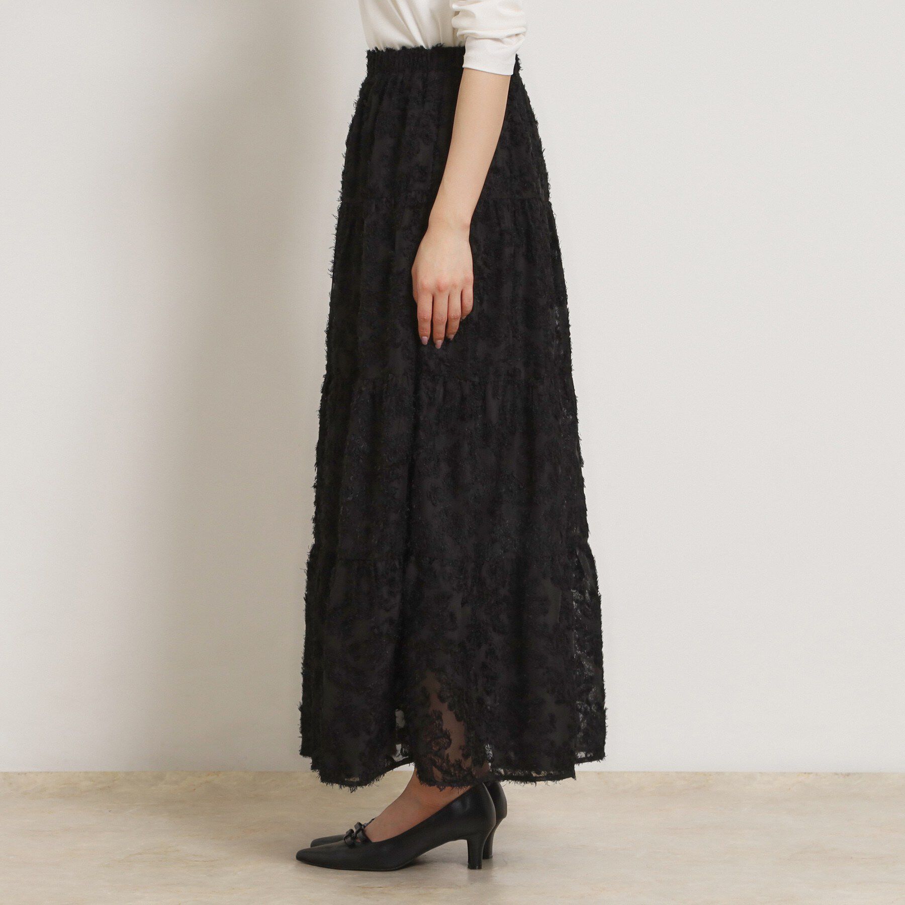 Couture broach「ティアードフラワーモチーフロングスカート」|スカート|