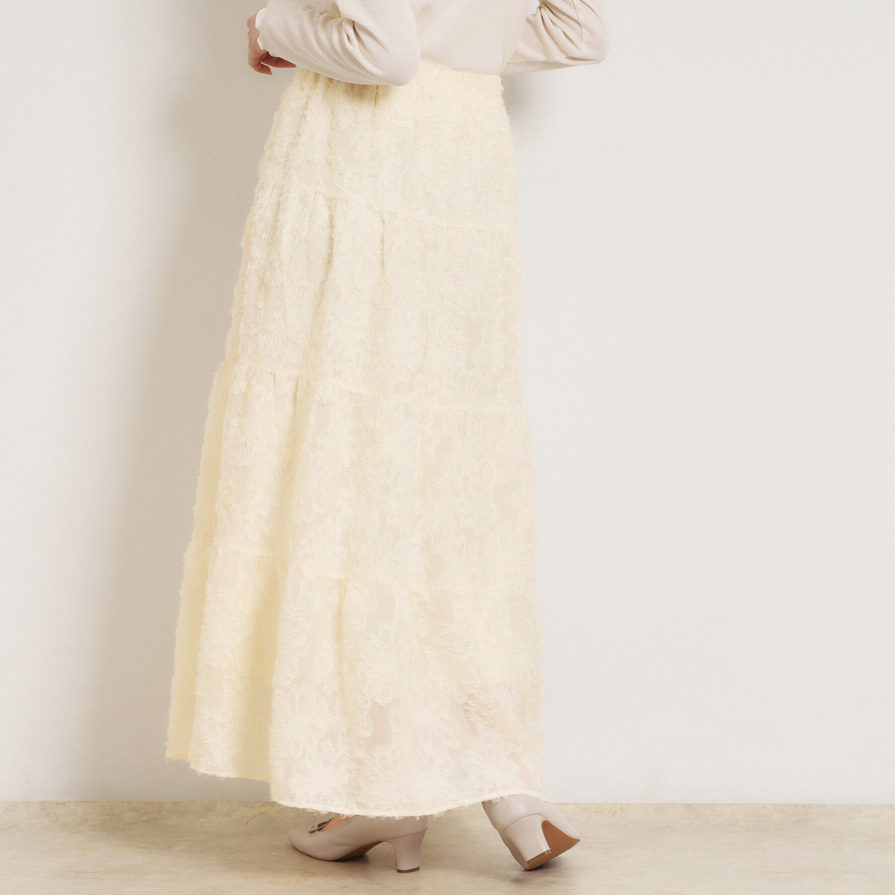 Couture broach「ティアードフラワーモチーフロングスカート」|スカート|