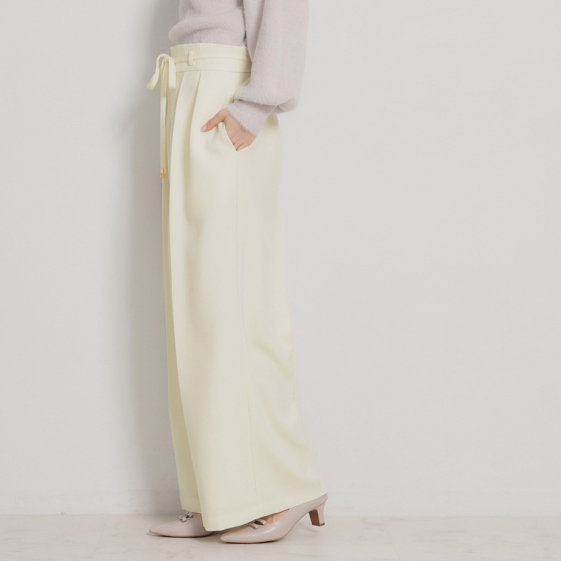 Couture broach「【洗える・S-LL】細リボンデザイン タックワイドパンツ」|その他|