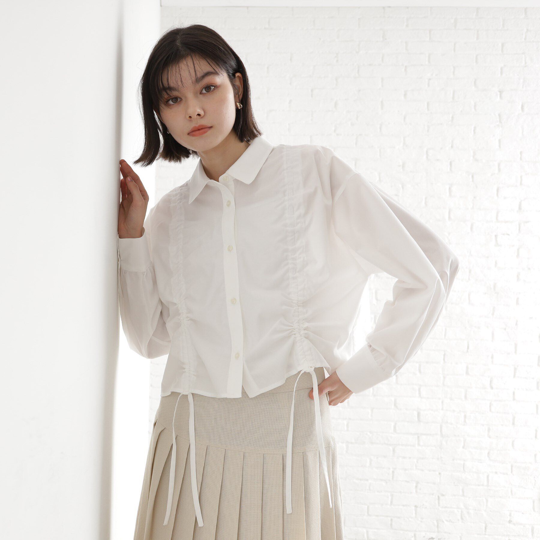 THE SHOP TK「リボンギャザーシャツ【洗濯機OK】」|シャツ・ブラウス|オフホワイト(003