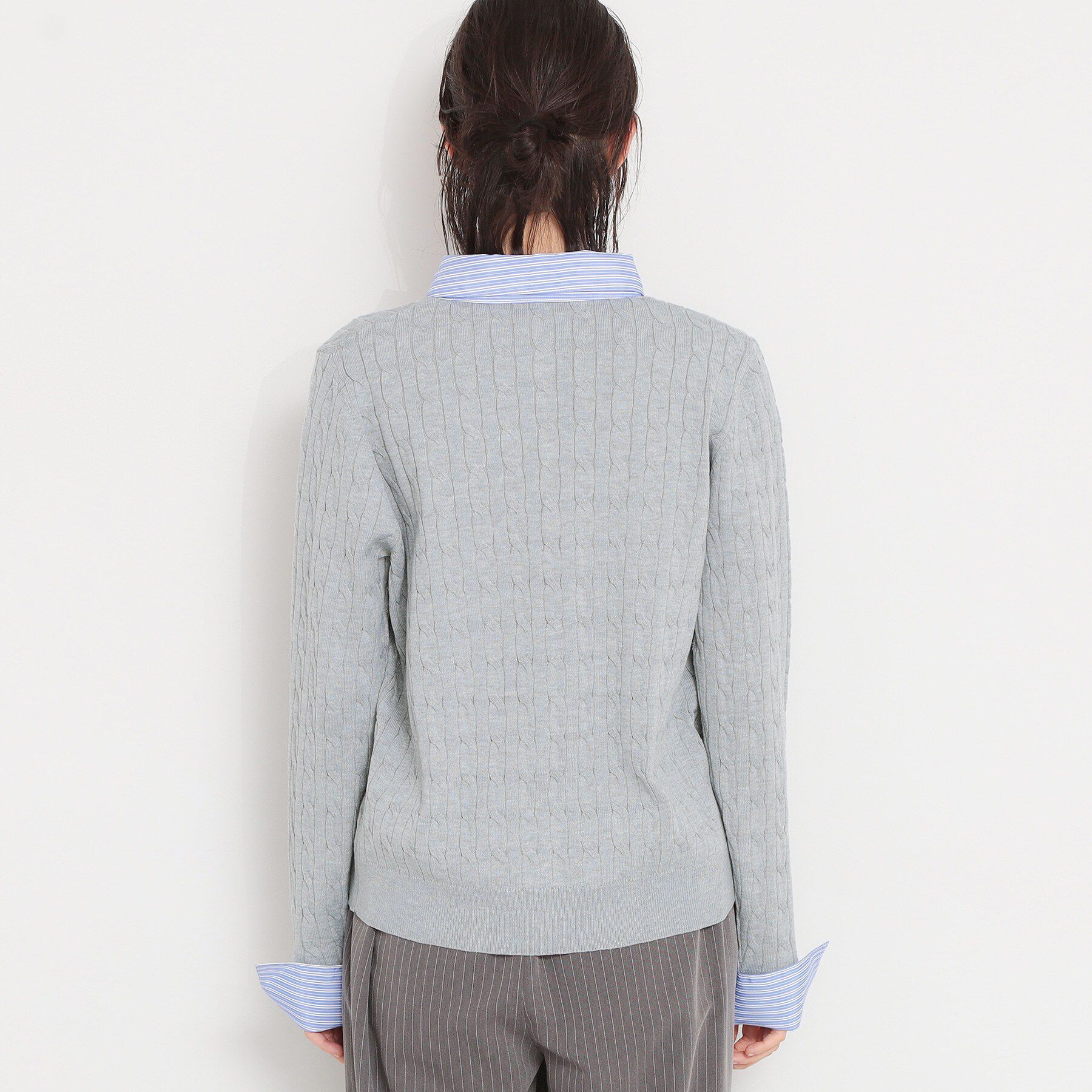 THE SHOP TK「【1枚でスタイル決まる】シャツレイヤード風 襟付ケーブルニット」|ニット・セーター|