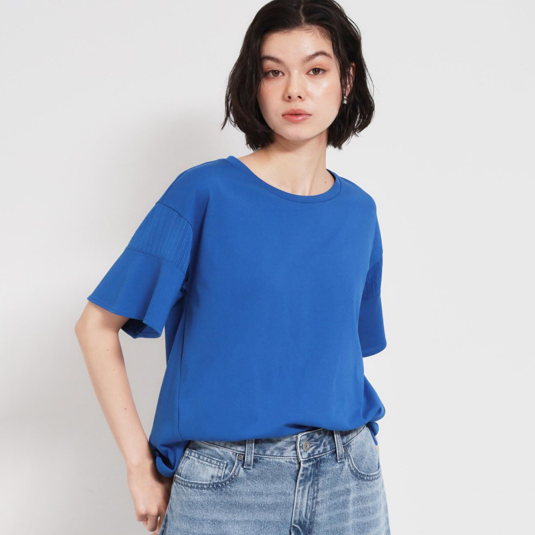 THE SHOP TK「【ひんやり／吸水速乾／UV】軽やかに揺れる シアーフレアスリーブTシャツ」|Tシャツ・カットソー|